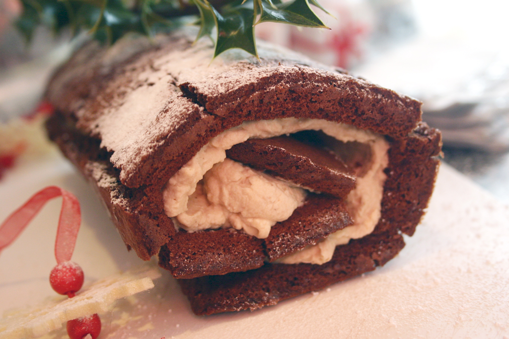 Chocolate Chestnut Christmas Roll Cake