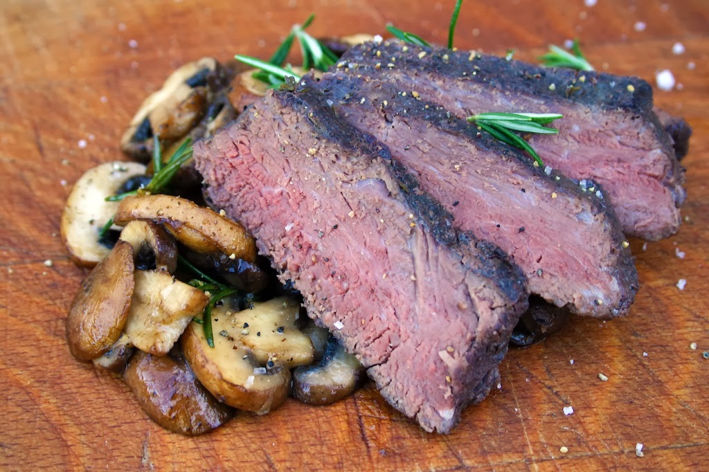 sous vide kangaroo with rosemary mushrooms and blackberry vodka - in the Kitchen