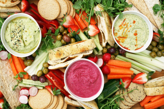 a summer grazing platter with 3 dips - Dom in the Kitchen