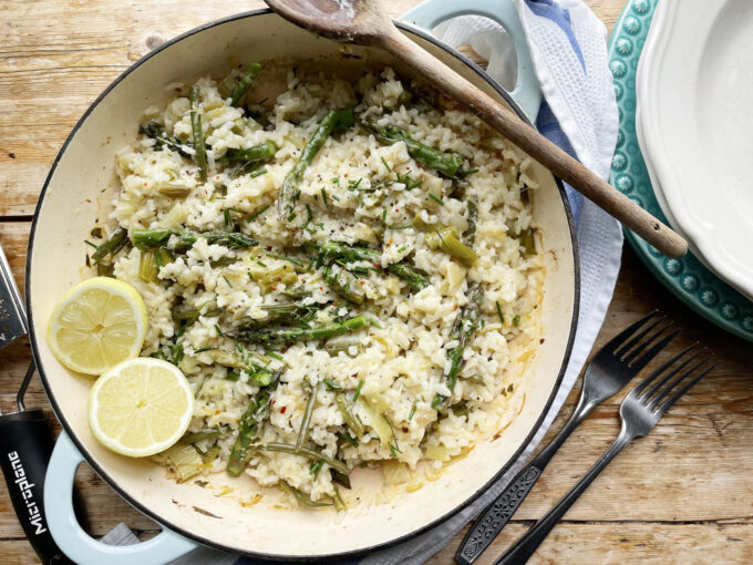 asparagus and fennel baked risotto with lemon - Dom in the Kitchen